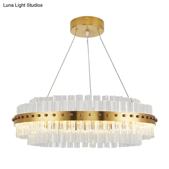 Modernist Gold Chandelier: Dual-Layered Clear Glass Shade Led Ceiling Pendant For Living Room -