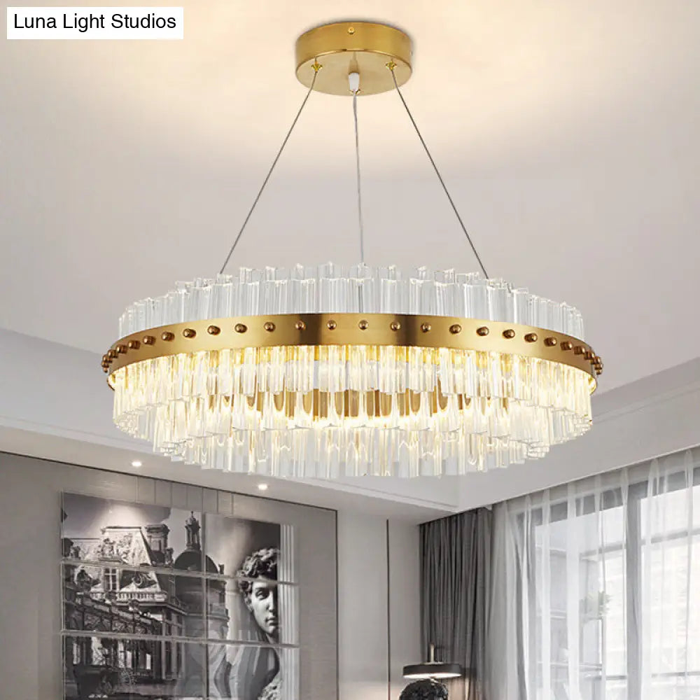 Modern Gold Chandelier With Dual-Layered Glass Shade - Led Living Room Ceiling Pendant Light / 19.5