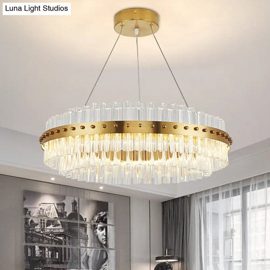 Modern Gold Chandelier With Dual-Layered Glass Shade - Led Living Room Ceiling Pendant Light / 19.5