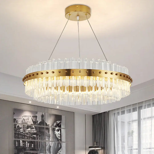 Modernist Gold Chandelier: Dual-Layered Clear Glass Shade Led Ceiling Pendant For Living Room -