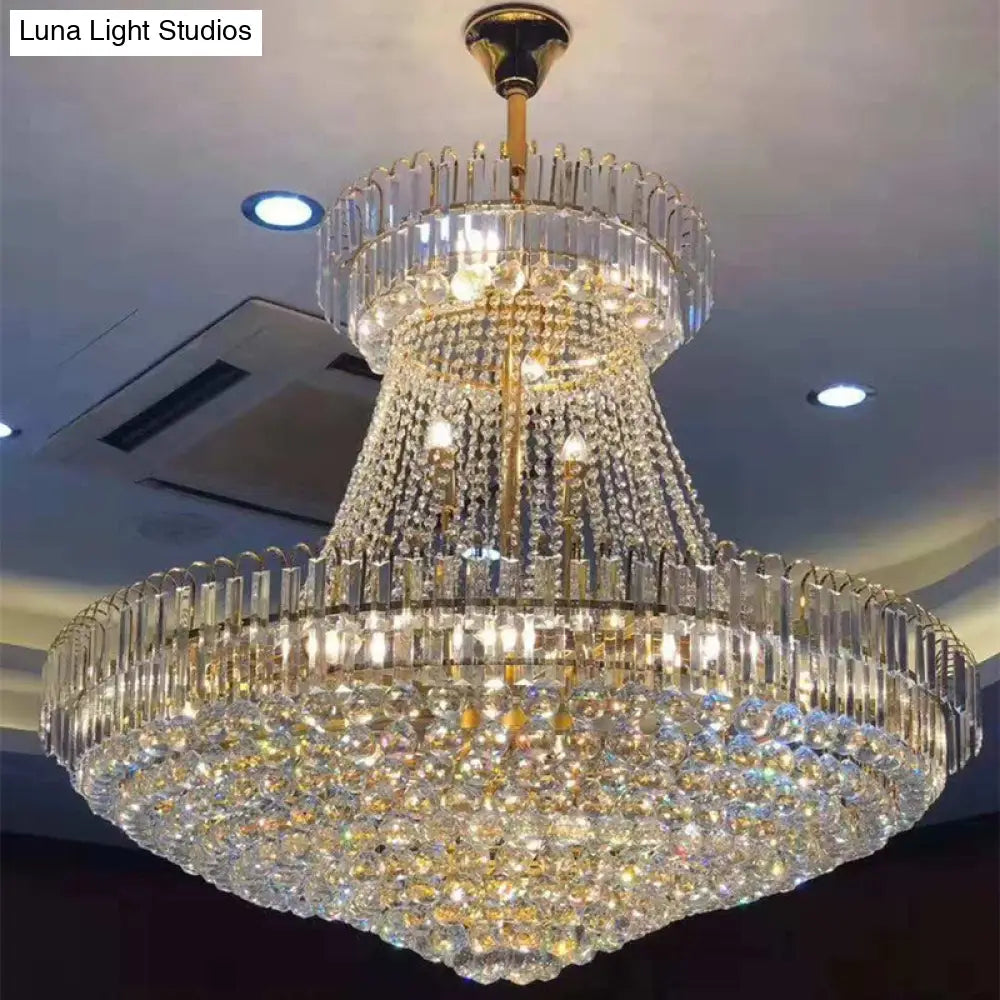 Modernist Gold Chandelier Light - 16 Lobby Ceiling Lamp With Crystal Shade