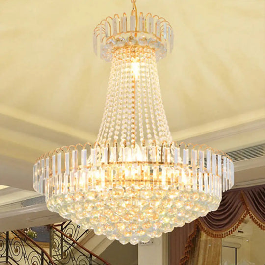 Modernist Gold Chandelier Light - 16 Lobby Ceiling Lamp With Crystal Shade / 23.5