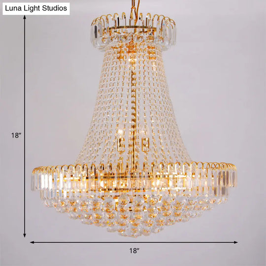 Modernist Gold Chandelier Light - 16 Lobby Ceiling Lamp With Crystal Shade