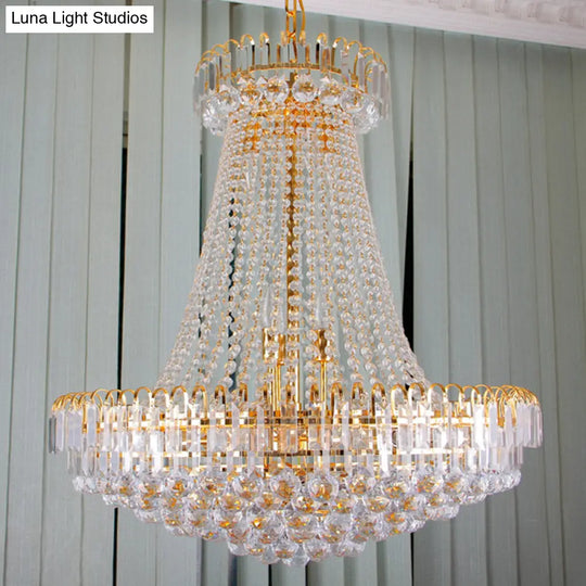 Modernist Gold Chandelier Light - 16 Lobby Ceiling Lamp With Crystal Shade