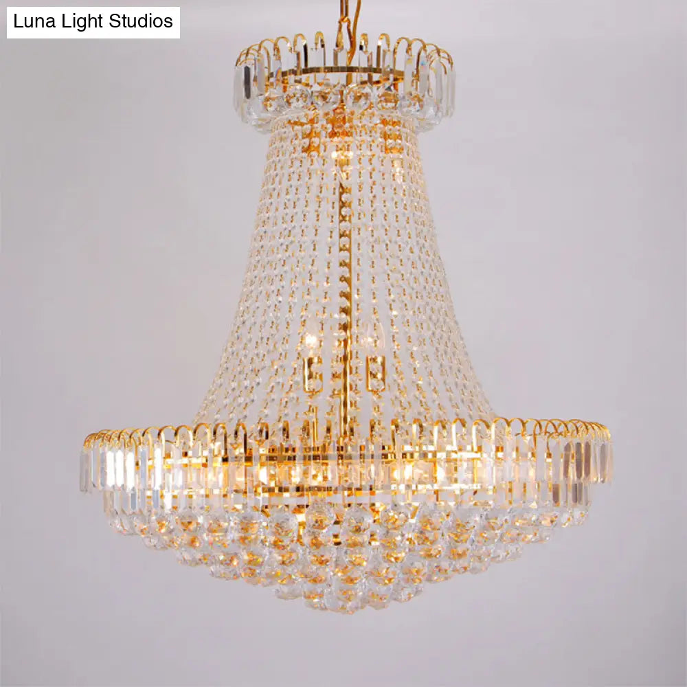 Modernist Gold Chandelier Light - 16 Lobby Ceiling Lamp With Crystal Shade