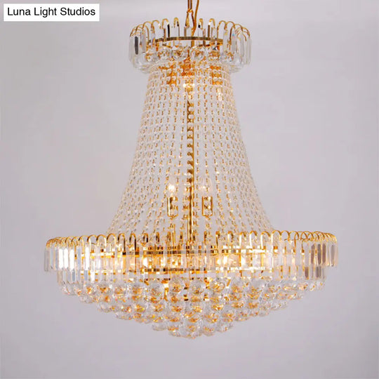 Modernist Gold Chandelier Light - 16 Lobby Ceiling Lamp With Crystal Shade