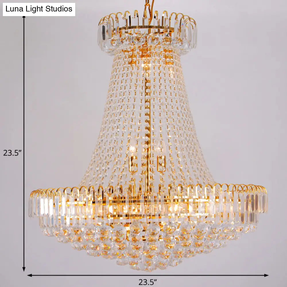 Modernist Gold Chandelier Light - 16 Lobby Ceiling Lamp With Crystal Shade