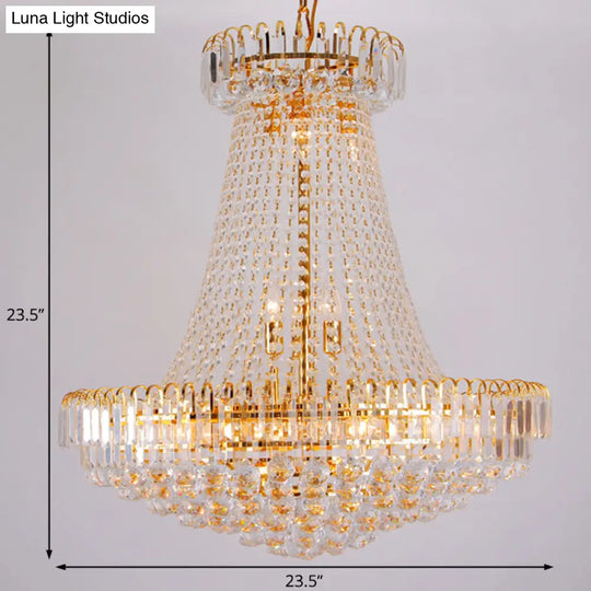 Modernist Gold Chandelier Light - 16 Lobby Ceiling Lamp With Crystal Shade