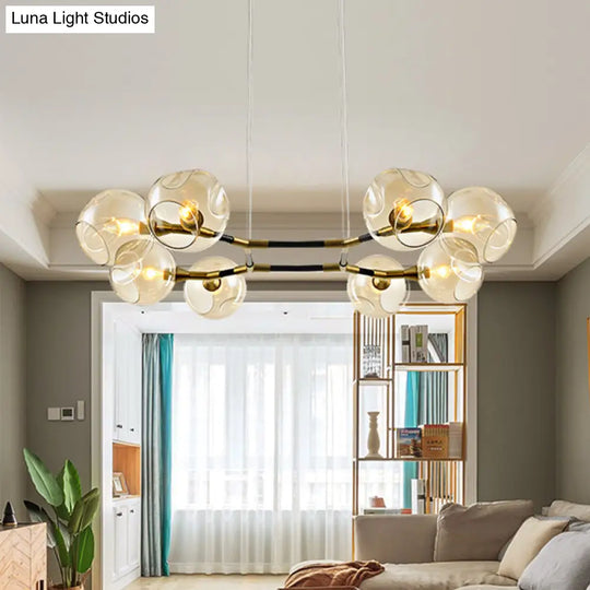 Modernist Gold Chandelier Pendant Light Dimpled Blown Glass - 8 Bulb Living Room Hanging Lamp Kit