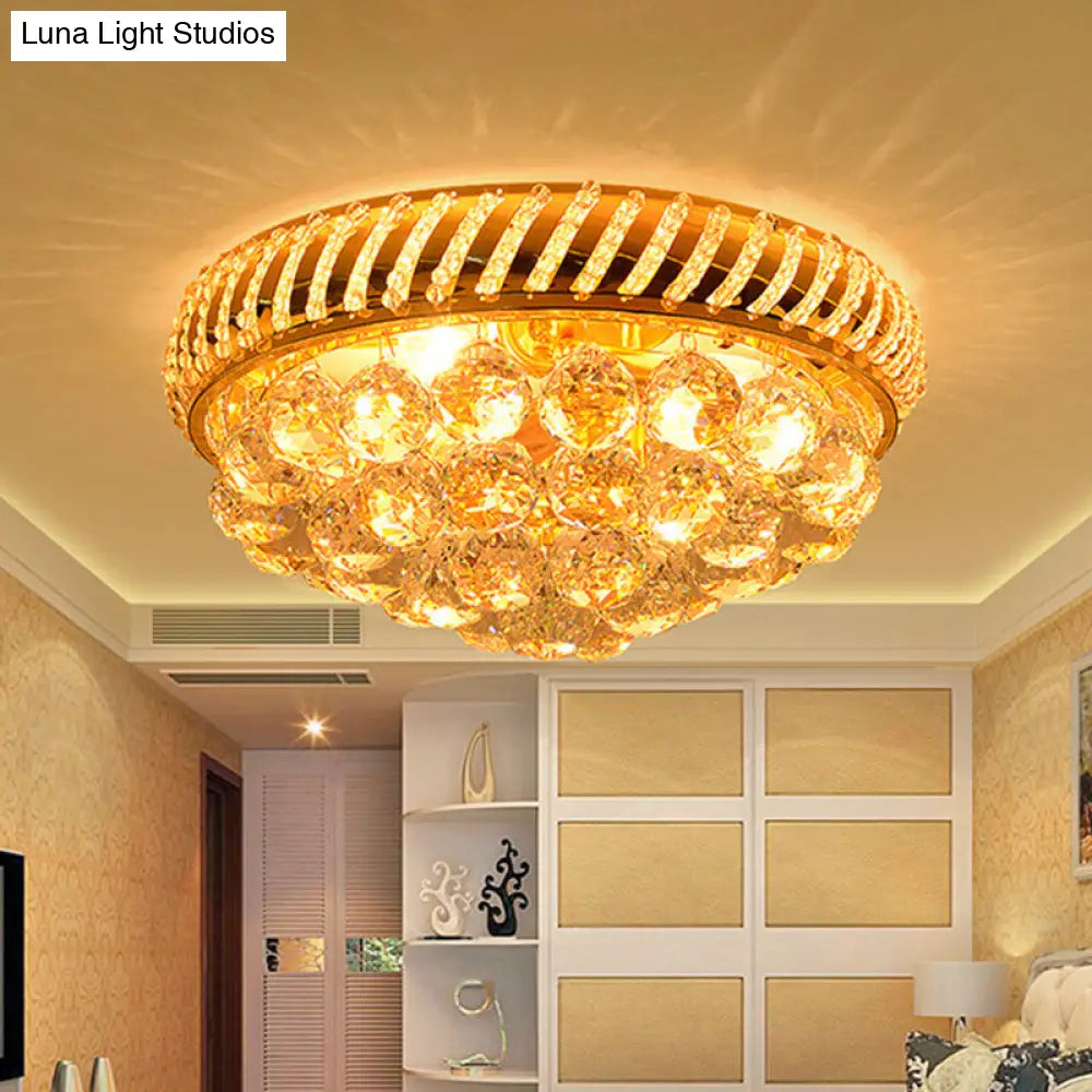 Modernist Gold Crystal Ball Flushmount Light With 3/4 Bulbs - Bedroom Ceiling Lamp 3 /