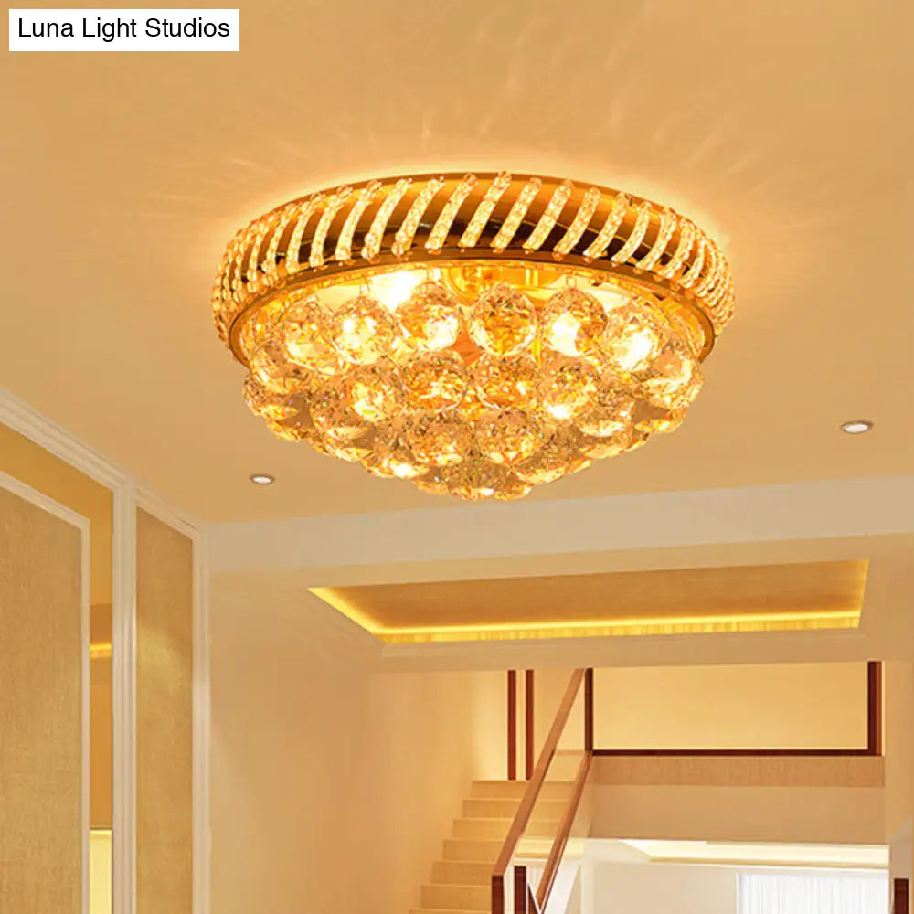 Modernist Gold Crystal Ball Flushmount Light With 3/4 Bulbs - Bedroom Ceiling Lamp