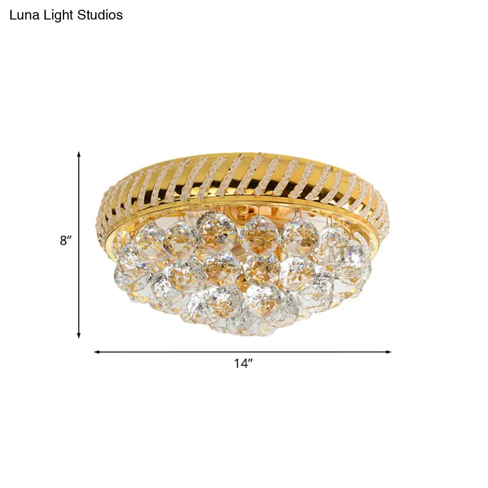 Modernist Gold Crystal Ball Flushmount Light With 3/4 Bulbs - Bedroom Ceiling Lamp