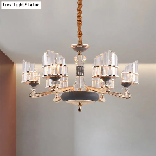 Modernist Crystal Block Pendant Chandelier - Arced Panel 6-Light Gold Ceiling Fixture For Dining