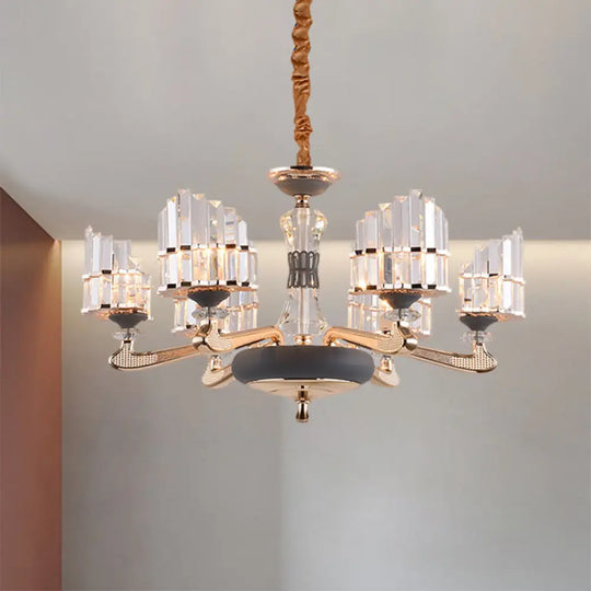 Modernist Gold Crystal Block Pendant Chandelier - 6-Light Ceiling Hang Fixture For Dining Room