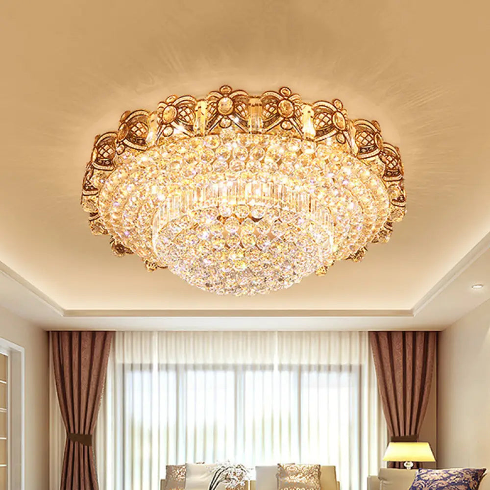 Modernist Gold Crystal Led Flush Ceiling Light: Multi - Tier Mount Fixture