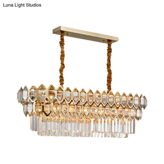 Modernist Gold Crystal Pendant Light With 10-Bulb Quatrefoil Tiered Design