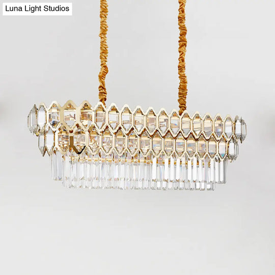 Modernist Gold Crystal Pendant Light With 10-Bulb Quatrefoil Tiered Design