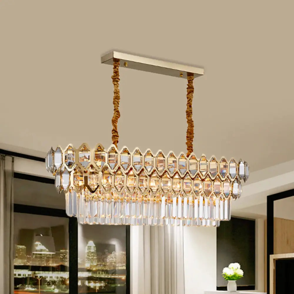 Modernist Gold Crystal Pendant Light With 10-Bulb Quatrefoil Tiered Design