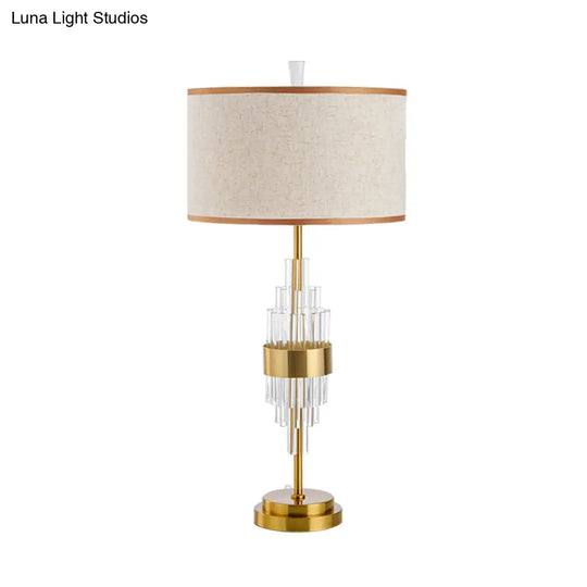 Modernist Gold Desk Lamp: Straight-Sided Shade Small 1-Head Table Light With Fabric