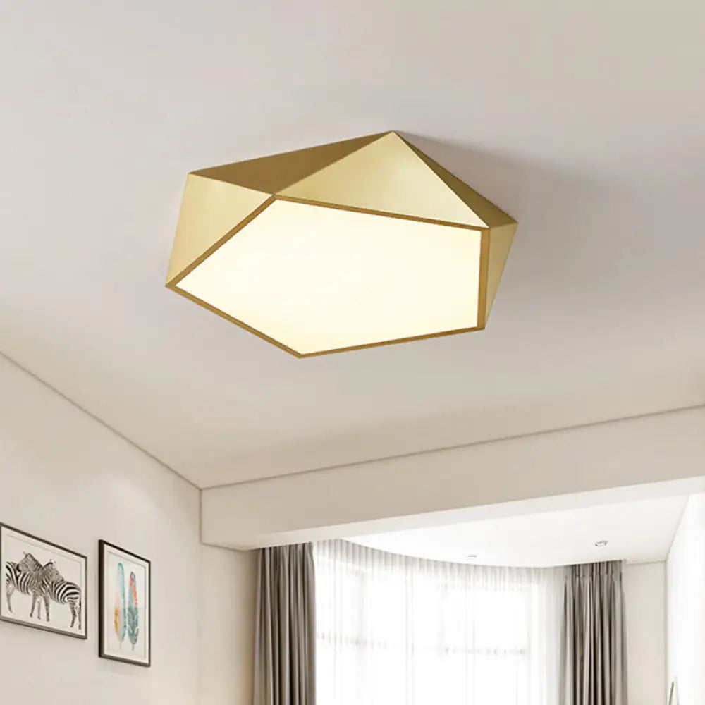 Modernist Gold Finish Led Pentagon Bedroom Flush Ceiling Light Fixture (16.5’/20.5’W) / 16.5’