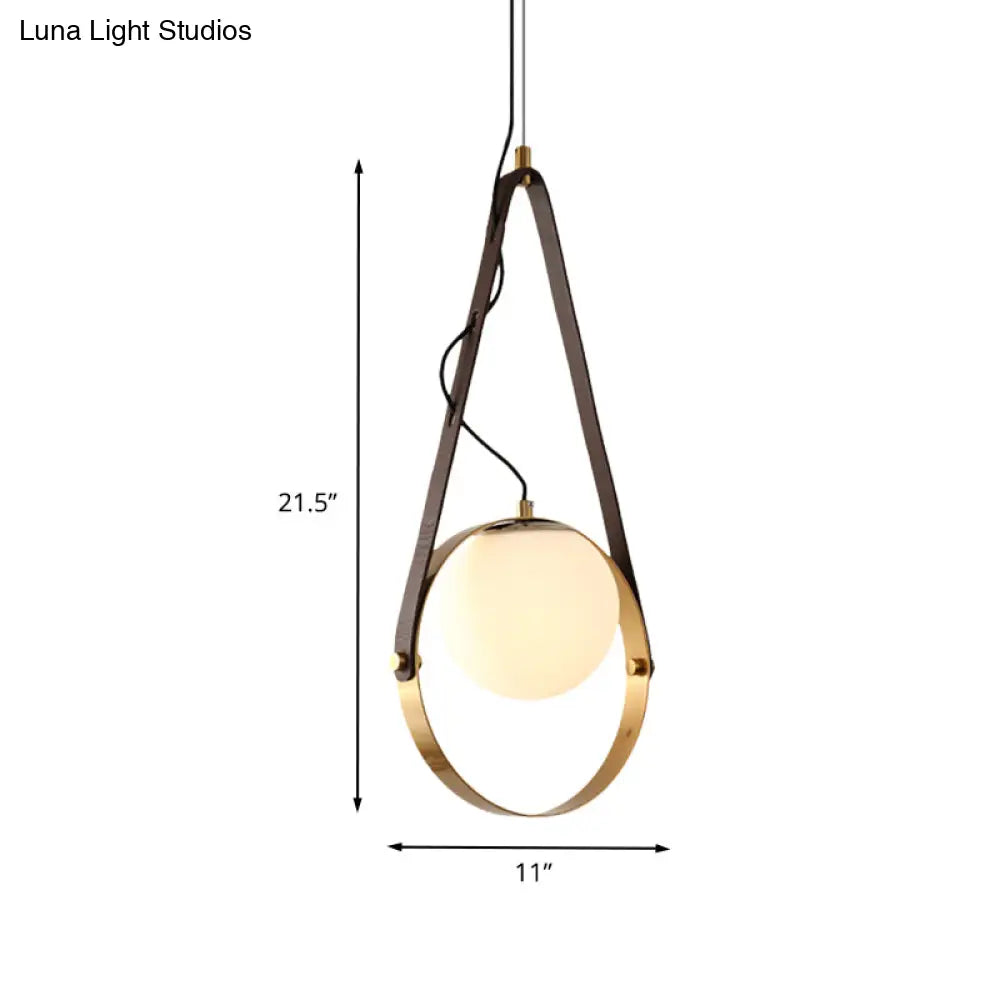 Modernist Gold Finish Ring Suspension Light - 1-Bulb Metal Ceiling Lamp With Belt Detail