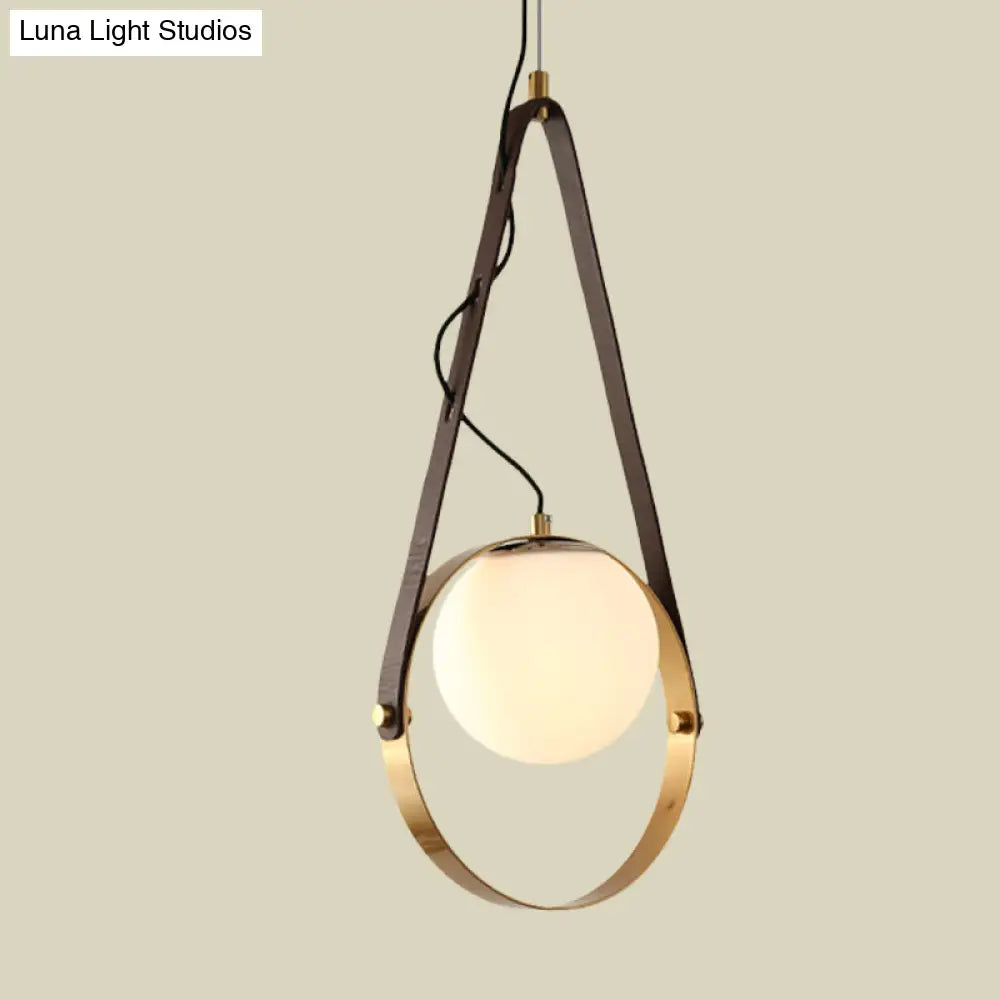 Modernist Gold Finish Ring Suspension Light - 1-Bulb Metal Ceiling Lamp With Belt Detail