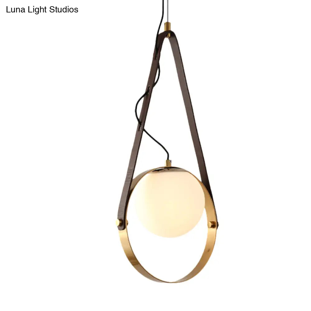 Modernist Gold Ring Suspension Light - Metal Hanging Ceiling Lamp With Belt Detail