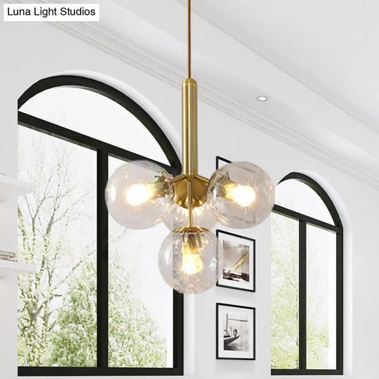 Modern Gold Globe Chandelier With Clear Water Glass - 4 Head Pendant Light Fixture