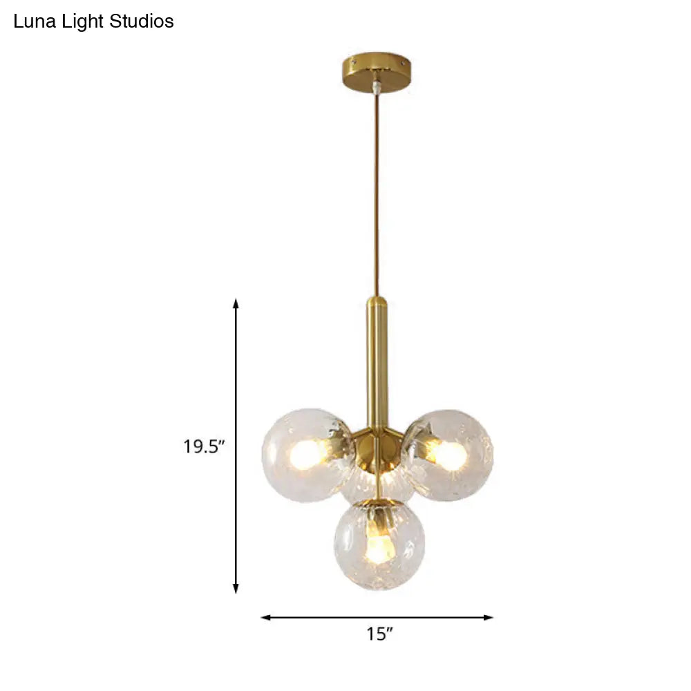 Modern Gold Globe Chandelier With Clear Water Glass - 4 Head Pendant Light Fixture