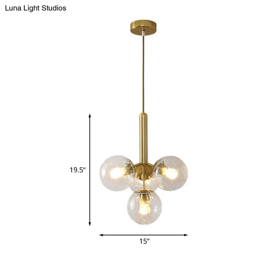 Modern Gold Globe Chandelier With Clear Water Glass - 4 Head Pendant Light Fixture