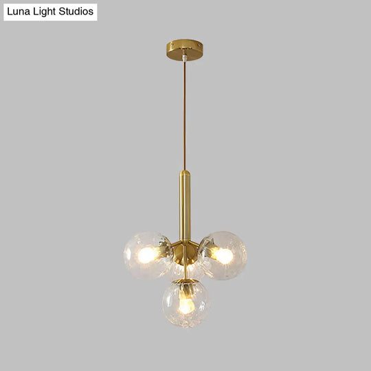 Modern Gold Globe Chandelier With Clear Water Glass - 4 Head Pendant Light Fixture