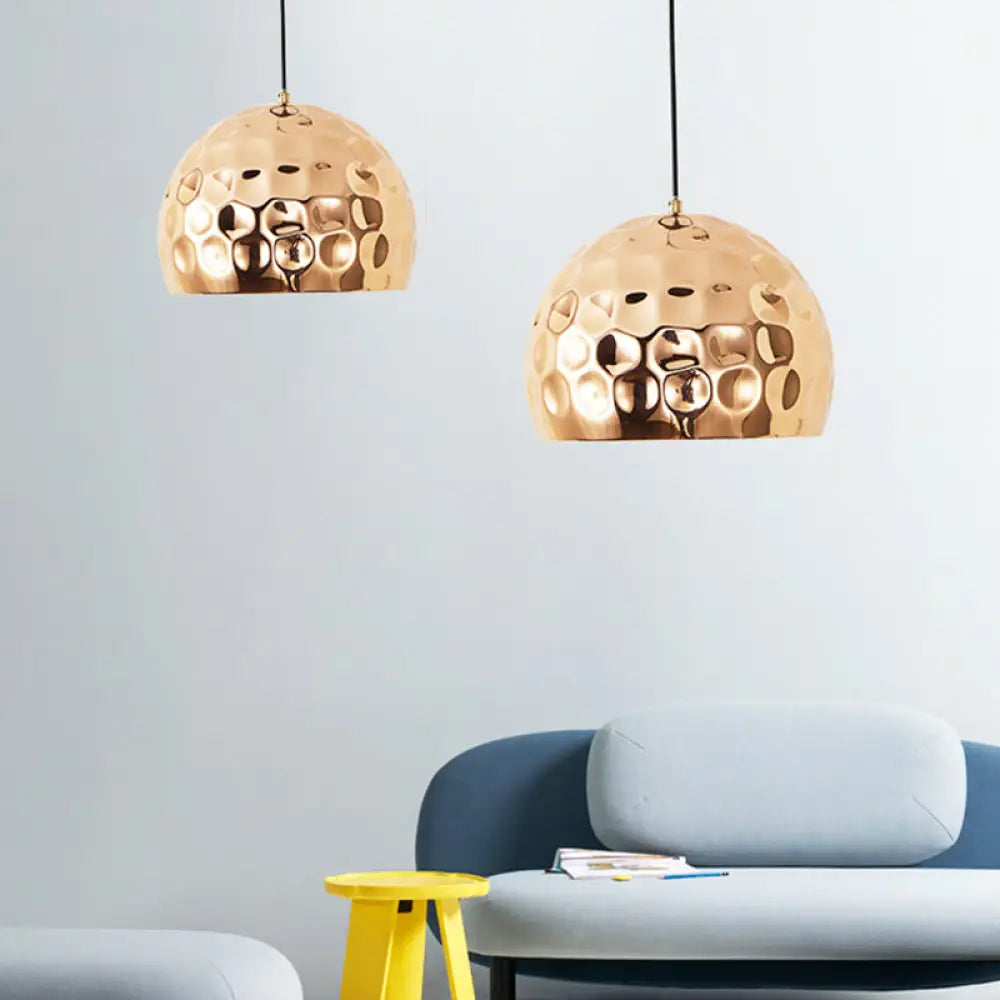 Modernist Gold Hanging Pendant Light With Dome Metal Shade - Ideal For Living Rooms