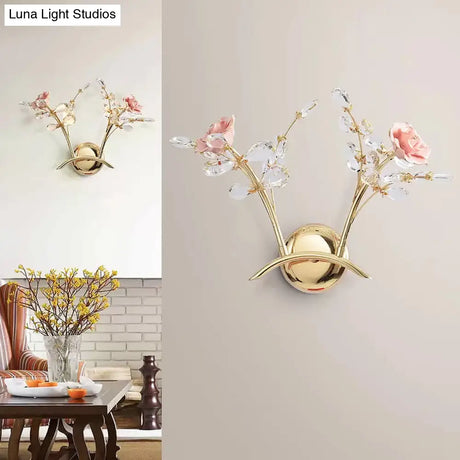 Modernist Gold K9 Crystal Wall Sconce - 2-Light Hallway Mounted Fixture