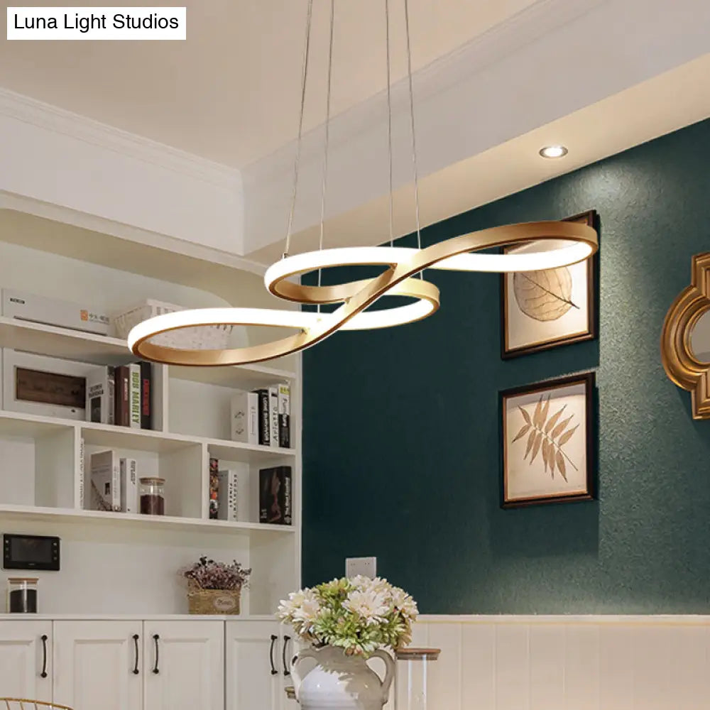 Modernist Gold Kitchen Chandelier Ceiling Pendant Light With Silica Gel And Led Closed Curve Design