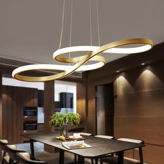 Modernist Gold Kitchen Chandelier Ceiling Pendant Light With Silica Gel And Led Closed Curve Design