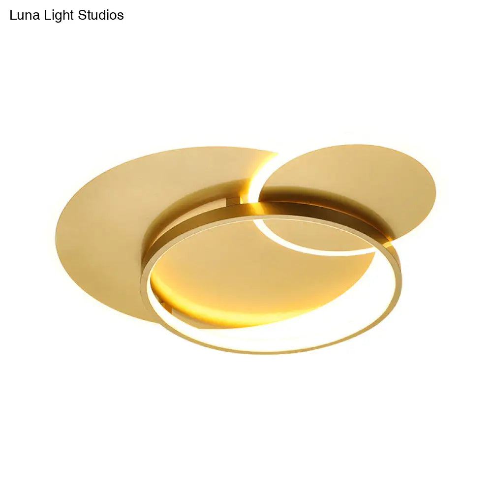 Modernist Gold Led Crossed Ring Flush Mount Ceiling Fixture - Warm/White Light 16.5/21.5 Width