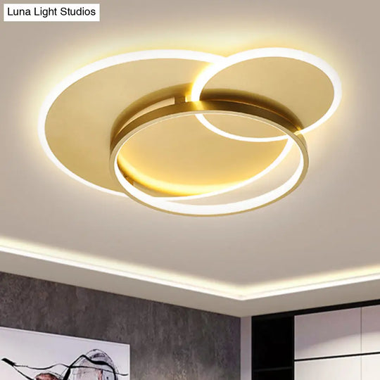 Modernist Gold Led Crossed Ring Flush Mount Ceiling Fixture - Warm/White Light 16.5/21.5 Width