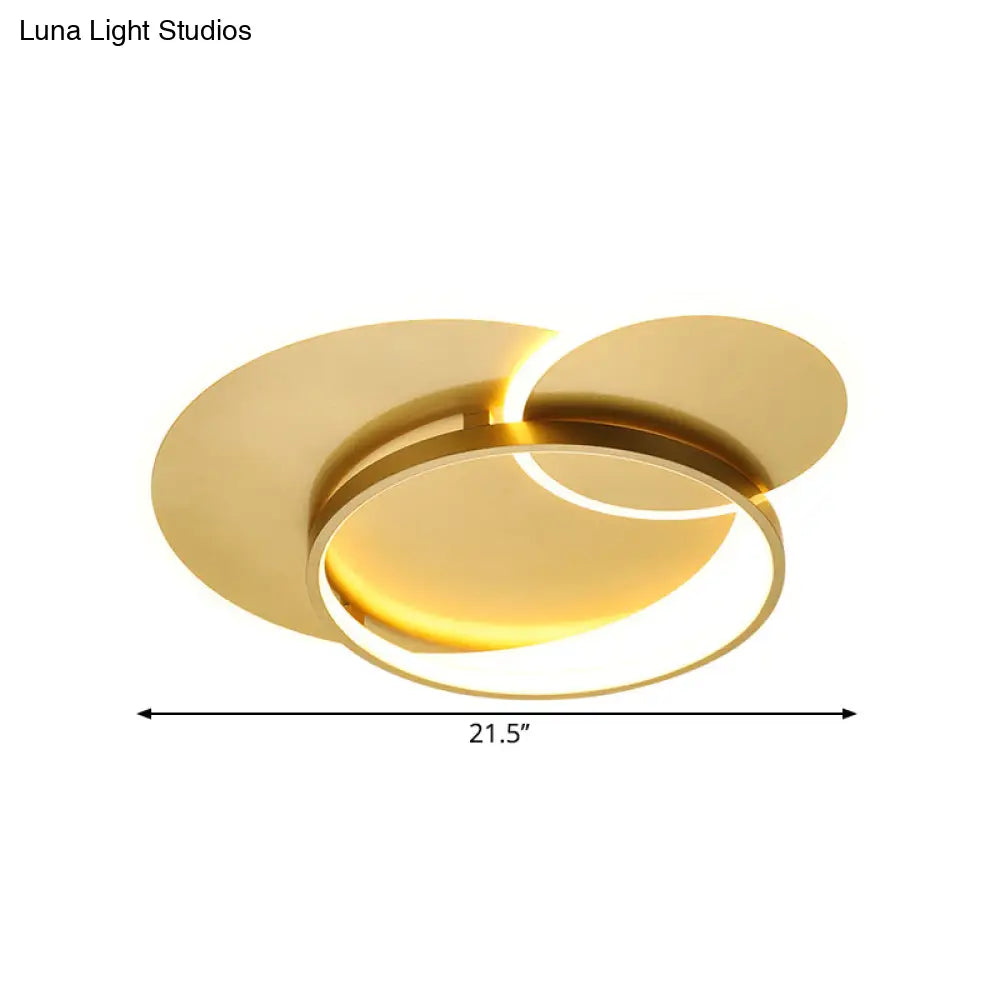 Modernist Gold Led Crossed Ring Flush Mount Ceiling Fixture - Warm/White Light 16.5/21.5 Width