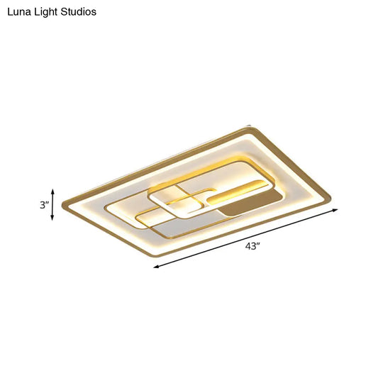 Modernist Gold Led Flush Mount Light Fixture - Rectangle Metallic Lamp 35.5’/43’ Long White/Warm