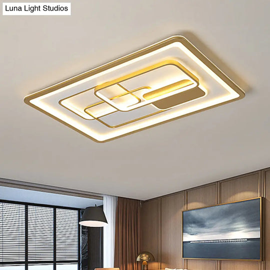Modernist Gold Led Flush Mount Light Fixture - Rectangle Metallic Lamp 35.5/43 Long White/Warm