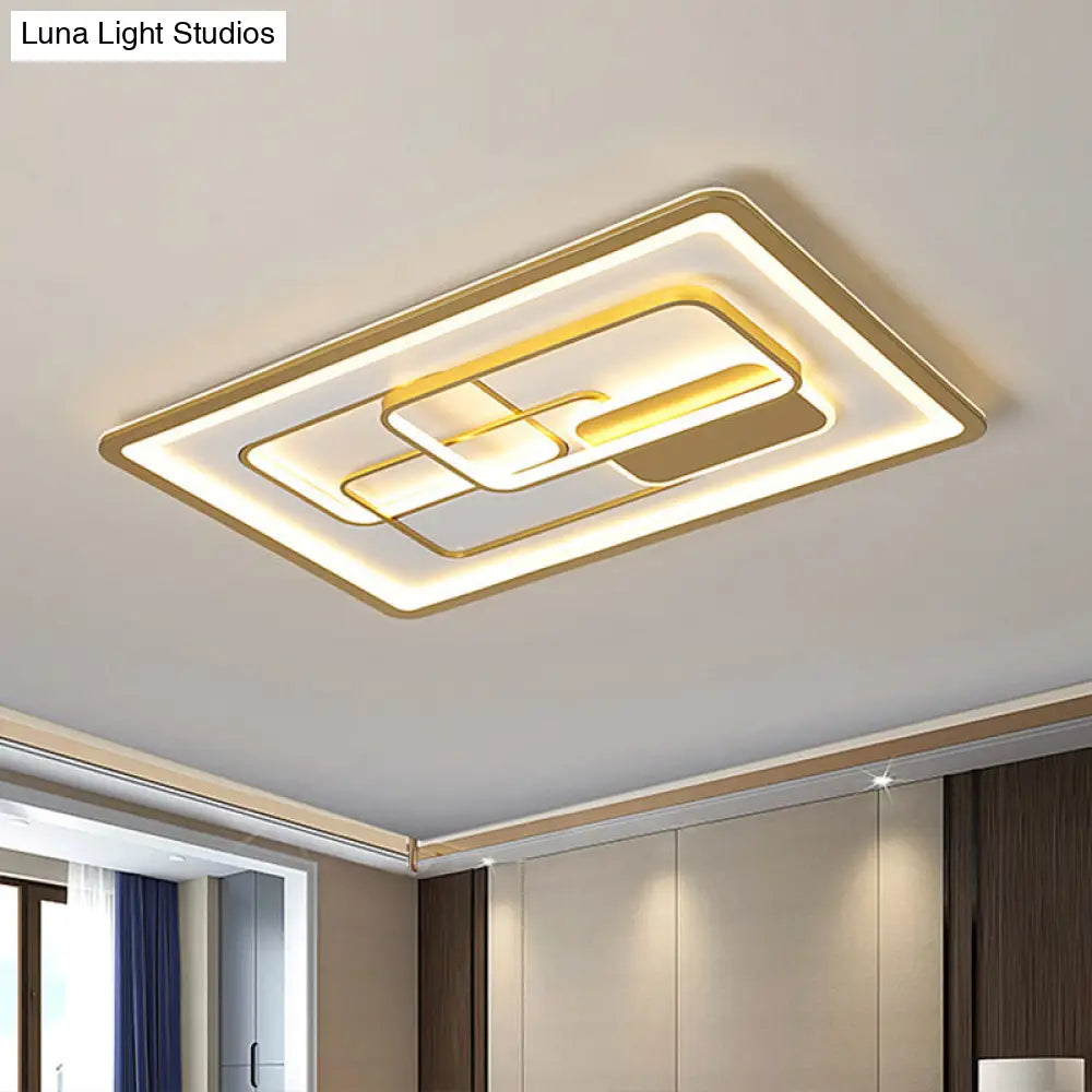Modernist Gold Led Flush Mount Light Fixture - Rectangle Metallic Lamp 35.5/43 Long White/Warm /