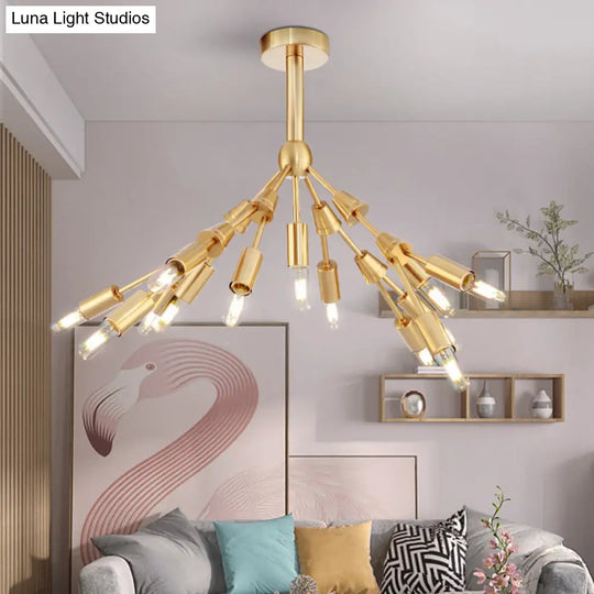 Modernist Gold Metal Sputnik Pendant Chandelier - 13 Bulb Hanging Ceiling Light For Living Room