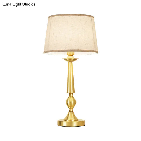 Modernist Gold Metal Table Light With Fabric Shade - Bedroom Night Lighting