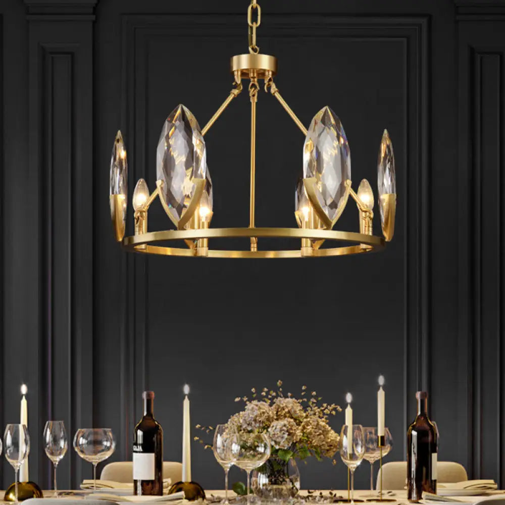 Modernist Gold Ring Chandelier With Crystal Shades - 6/8 Bulbs Hanging Light Kit For Living Room 6 /