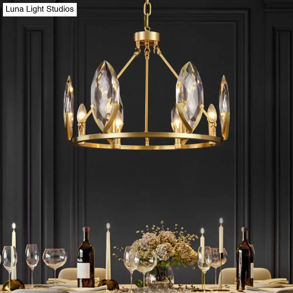 Modern Gold Ring Chandelier With Oval Crystal Shade - Living Room Hanging Light Kit (6/8 Bulbs) 6 /