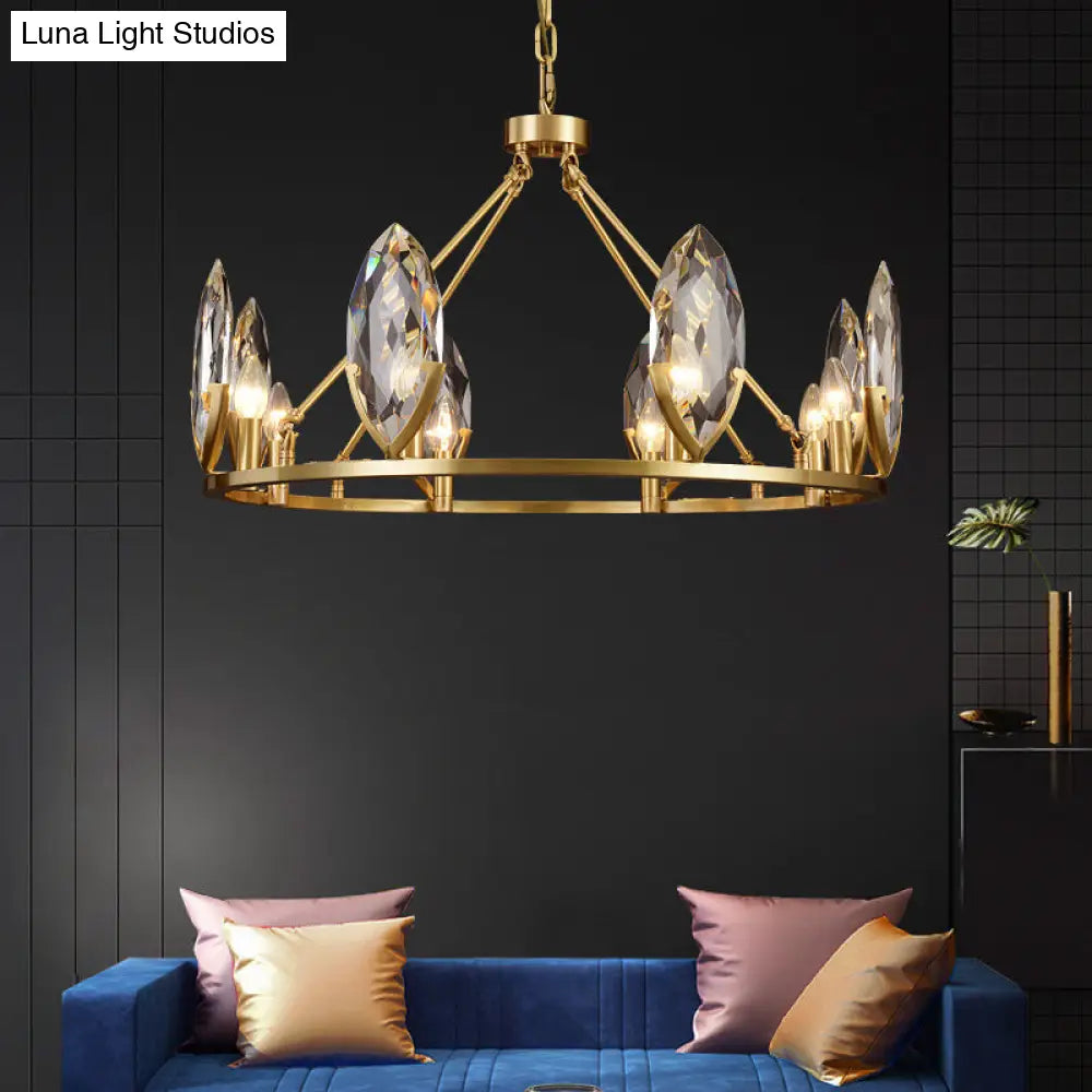 Modern Gold Ring Chandelier With Oval Crystal Shade - Living Room Hanging Light Kit (6/8 Bulbs) 8 /