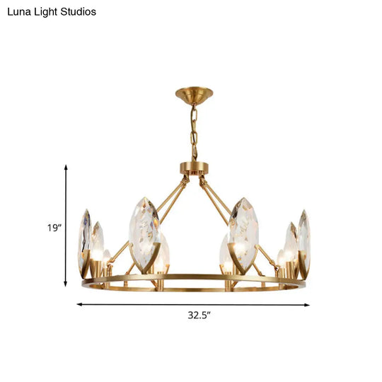 Modern Gold Ring Chandelier With Oval Crystal Shade - Living Room Hanging Light Kit (6/8 Bulbs)