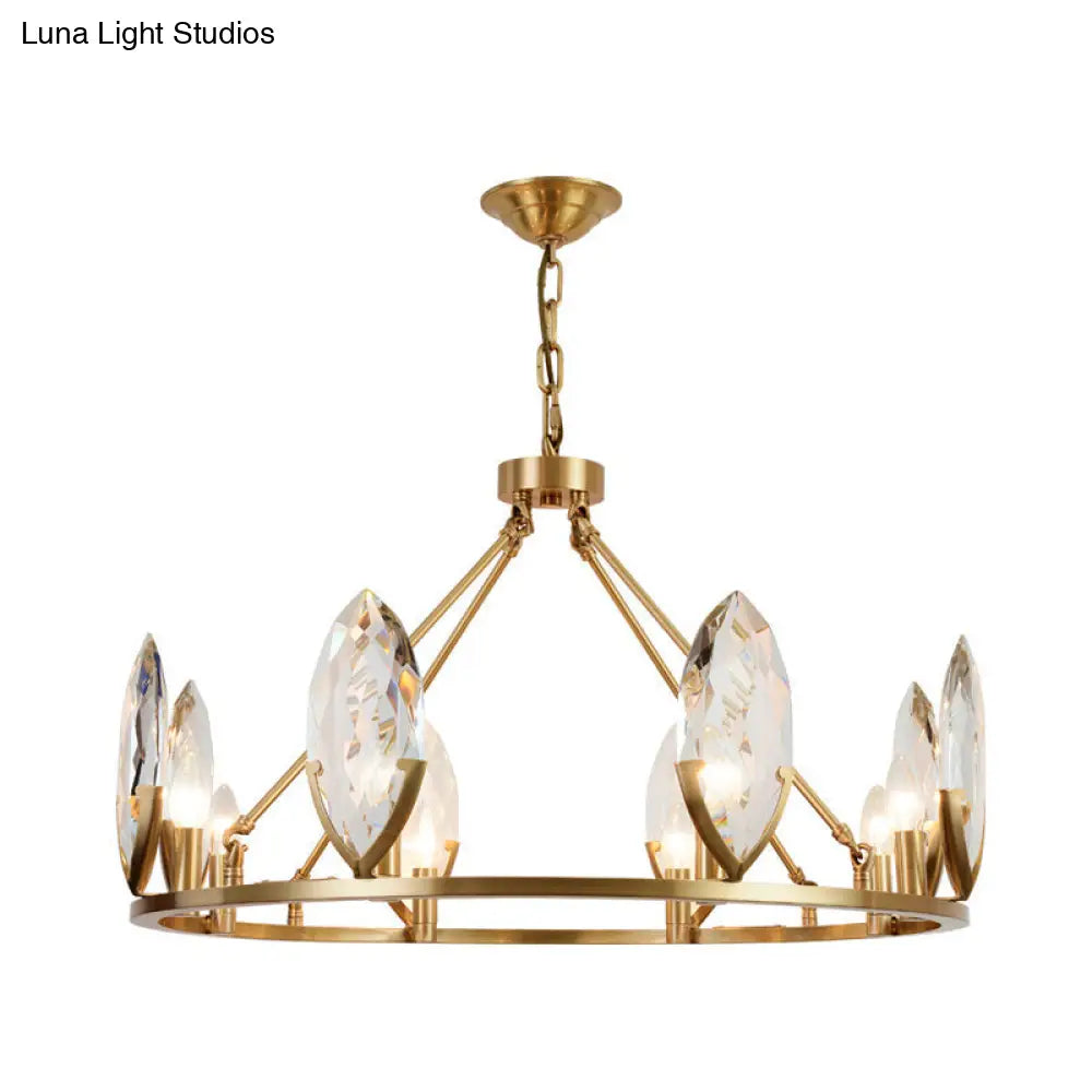 Modern Gold Ring Chandelier With Oval Crystal Shade - Living Room Hanging Light Kit (6/8 Bulbs)