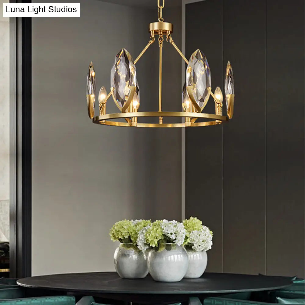 Modern Gold Ring Chandelier With Oval Crystal Shade - Living Room Hanging Light Kit (6/8 Bulbs)