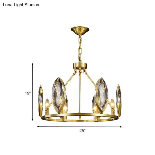 Modern Gold Ring Chandelier With Oval Crystal Shade - Living Room Hanging Light Kit (6/8 Bulbs)